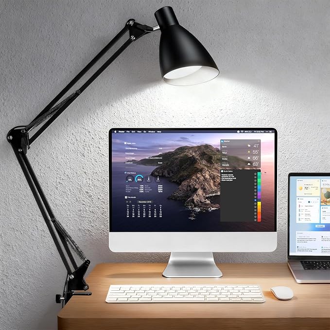 LED Desk Lamp for Home Office - Retro Clamp on Desk Lamp, Metal Swing Arm Architect Lamps with 5 Color Modes & 10 Brightness, Adjustable Gooseneck Clip-on Lamps for Reading Home Craft Puzzle, Black
