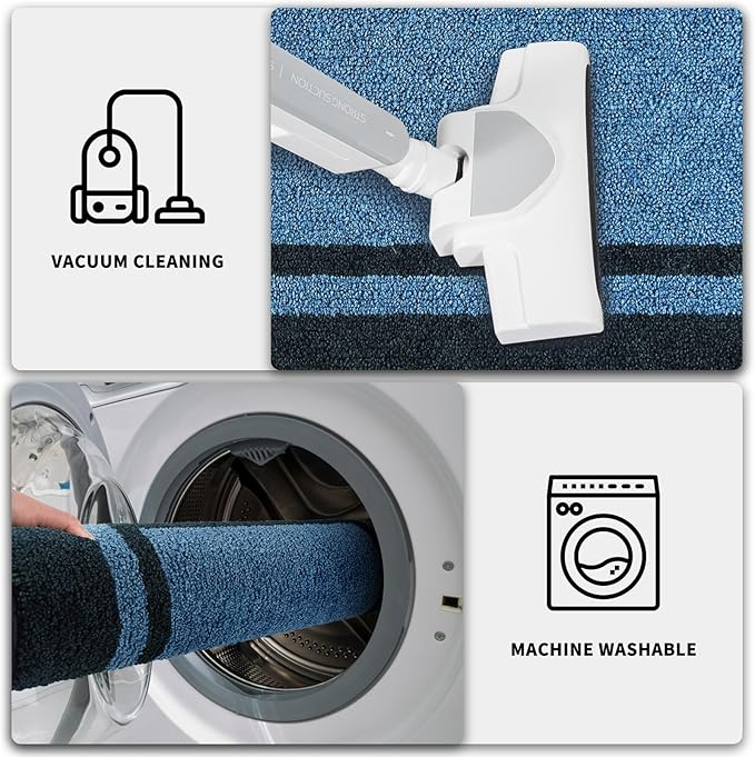 PURRUGS Dirt Trapping Door Mat 32" x 48", Non-Slip Machine Washable Entryway Rug, Entrance Mat, Indoor Front Door Mat, Super Absorbent Entry Rug for Muddy Shoes & Paws, Light Blue & Navy