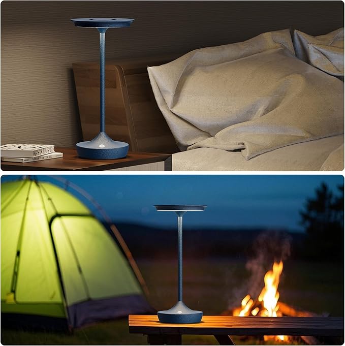 LED Cordless Table Lamps Rechargeable - Outdoor Battery Operated Portable Table Light 3 Color Stepless Dimming Tables Lamp with Memory Function for Patio Restaurant Dining 2 Pack Blue