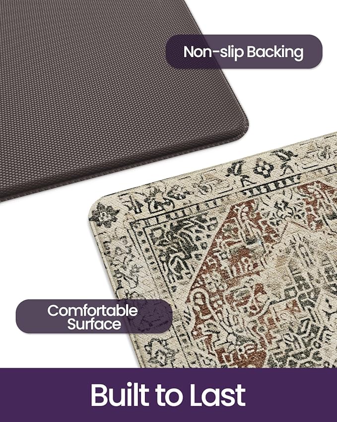 DEXI Kitchen Mats for Floor Cushioned, 23x59 Extra Large Wide Runner Rug Non Slip, Waterproof Soft Comfort Standing Padded Anti Fatigue Decorative, Cream Red