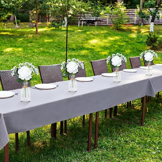 10 Set Glass Bud Vases Centerpiece with Artificial Flowers for Table Decor 10 Small Clear Glass Vase 10 White Roses 30 Baby Breath for Wedding Bridal Shower Home Rustic Farmhouse Decor