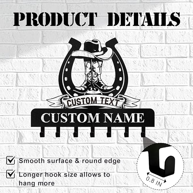 Personalized Cowboy Coat Hooks, Cowboy Boots Key Holder Wall Mount, Clothes Cowboy Hat Rack and Backpack Hanger, Western Wall Decor, Metal Key Rack Organizer for Living Room Hallway Color05