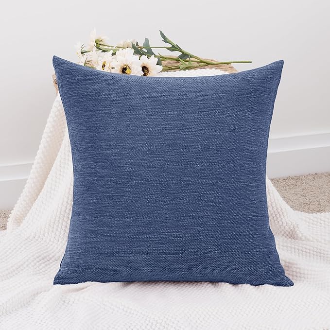 Set of 4 Navy Blue Throw Pillow Covers 12x20 Inch, Neutral Boho Farmhouse Aesthetic Decorative Pillow Cases for Couch, Sofa, Living Room & Bed, Chenille Pillow Cases, Stylish Home Decor, 30x50 cm