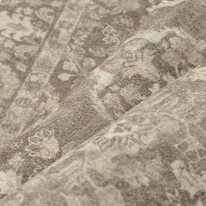 PureCozy 5x7 Area Rug Brown Washable Living Room Bedroom Carpet Vintage Distressed Non Slip Low Pile Thin Dining Room Office Medallion Accent Throw Rug