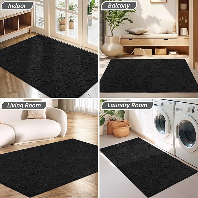 BEQHAUSE Door Mats 32”x48”, Dirt Trapper Doormats Indoor, Non-Slip Washable Entryway Rugs, Super Absorbent Welcome Mat for Front Door, Muddy Shoes & Paws, Black