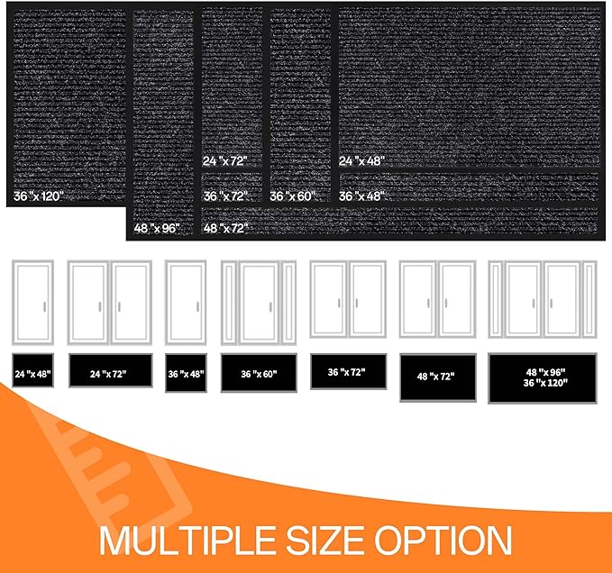 Indoor Outdoor Door Mat, 6' x 2' Doormat for Entryway, Rubber Backing Non Slip Front Door Mat Outside Entrance, Super Absorbent Commercial Floor Mat for Home Office, Black