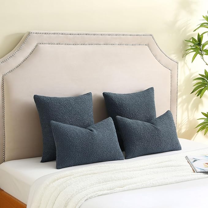 FUTEI Pack of 2 Haze Blue Decorative Throw Pillow Covers 12x20 Inch Soft Cozy Solid Boucle Textured Lumbar Pillow Cases,Modern Home Decor for Couch Bed Living Room