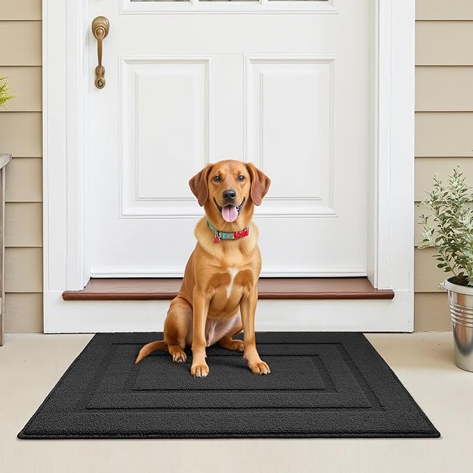GRANNY SAYS Front Door Mat Outside Entrance, Welcome Matt Non-Slip, Outdoor Door Mats for Entryway, Long Front Porch Mat Low Profile Resist Dirt Easy to Clean, 48"x32", Charcoal Grey