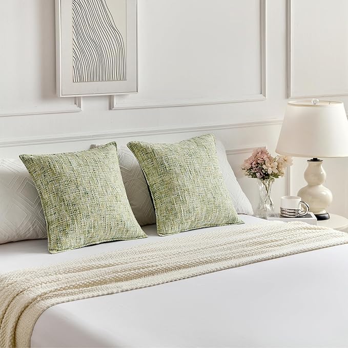 FUTEI Light Green Decorative Throw Pillow Covers 16x16 Inch Set of 2,Soft Chenille Tweed Textured Cushion Case,Modern Home Decor for Couch Bed Living Room