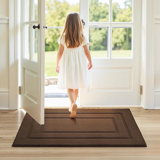 GRANNY SAYS Front Door Mat Outside Entrance, Welcome Matt Non-Slip, Outdoor Door Mats for Entryway, Long Front Porch Mat Low Profile Resist Dirt Easy to Clean, 48"x32", Dark Brown