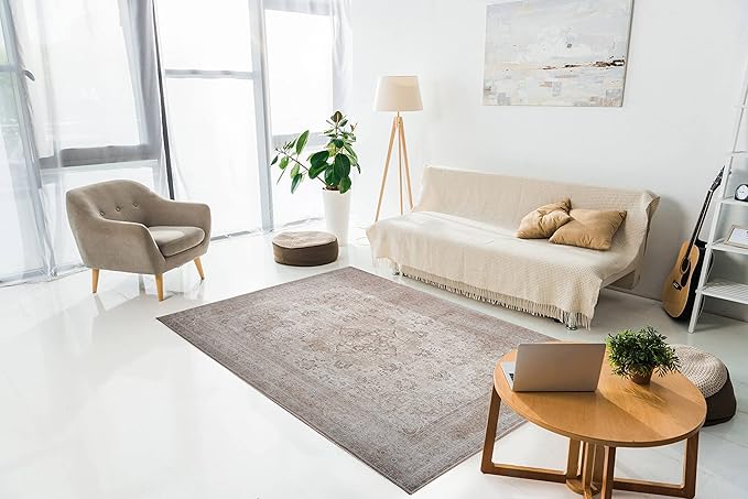RugOver Machine Washable Area Rug, Pet-Friendly and Non-Slip Indoor Carpet for Kitchen, Bathroom, Living Room, Home Floor Decoration(Brown/Sand, 2'6" x 6'6")