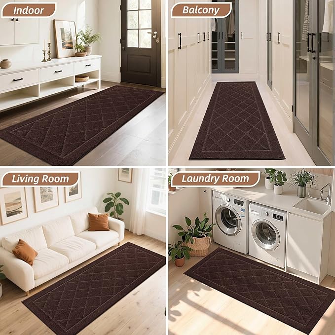 BEQHAUSE Dirt Trapper Door Mat 24" x 60", Doormat Non-Slip Entryway Rugs Washable, Dog Door Mat Stain Resistant and Absorbent Welcome Floor Mat for Front Back Door, Mud Wet Shoes & Paws, Brown
