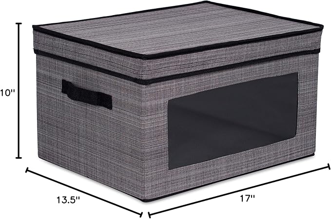 Internet's Best Storage Box with Window - Durable Storage Bin Basket Containers with Lids and Handles - Clothes Nursery Toys Organizer - Grey