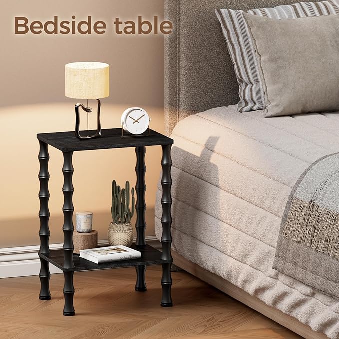 Side Table, 2-Tier End Table with Storage Shelf, Night Stand for Small Spaces, Modern Coffee Tables for Living Room, Bedroom (1, Black)