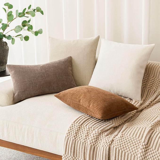 Foindtower Pack of 2 Soft Textured Throw Decorative Pillow Covers Square Accent Solid Cushion Cover Cozy Neutral Farmhouse Pillow Case for Couch Sofa Bedroom Living Room 18x18 Inch, Beige