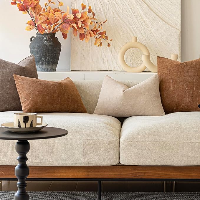 Foindtower Pack of 2 Soft Textured Throw Decorative Pillow Covers Lumbar Accent Solid Cushion Cover Cozy Neutral Farmhouse Pillow Case for Couch Sofa Bedroom Living Room 12x20 Inch, Beige