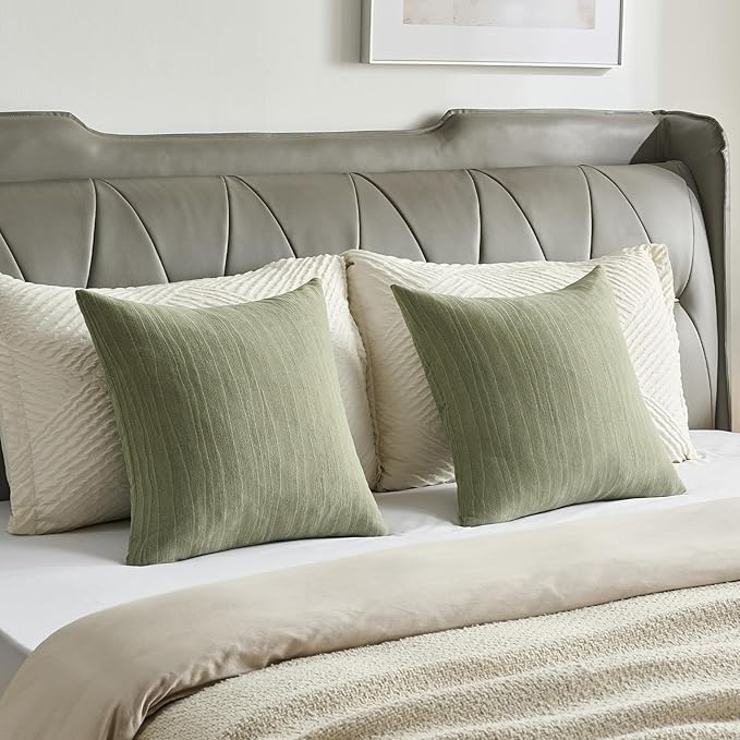 FUTEI Sage Green Chenille Decorative Throw Pillow Covers 12x20 Inch Set of 2,Soft Crushed Striped Texture Lumbar Pillow Cases,Modern Home Decor for Couch Bed Living Room