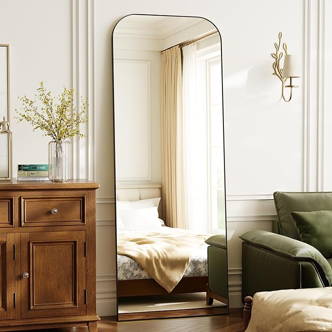 Full Length Mirror 56"x21" - Black Aluminum Alloy Frame Standing Full Body Mirror with Stand, Tall Floor Mirror for Bedroom & Living Room, Wall & Floor Mirror, Modern Mirror Decor