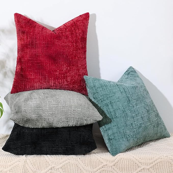 decorUhome Spring Red Chenille Throw Pillow Covers 18x18 Set of 2 Textured Slubby Couch Pillow Covers Farmhouse Accent Modern Neutral Decorative Pillow Cases for Bed Sofa Living Room