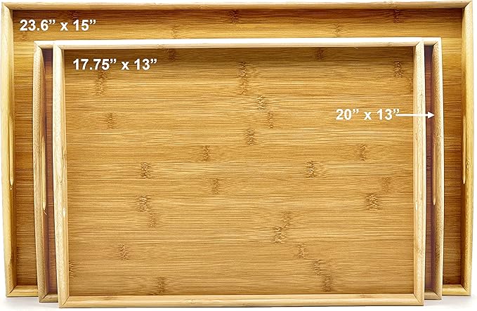 Bam & Boo Natural Bamboo Serving Tray Extra Large Rectangular with Handles for Food, Drinks, Storage, Decor, Vanity, Breakfast, Parties, Weddings, Picnics(17.75” x 13” x 2.35”, Natural)