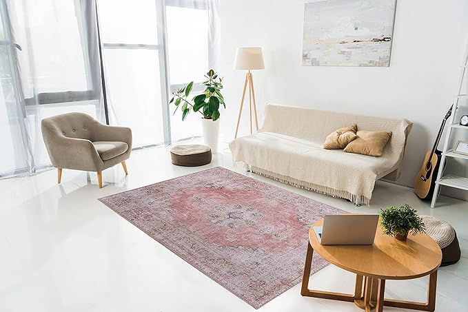 RugOver Machine Washable Area Rug, Pet-Friendly and Non-Slip Indoor Carpet for Kitchen, Bathroom, Living Room, Home Floor Decoration(Flesh/Oatmeal, 2'6" x 6'6")