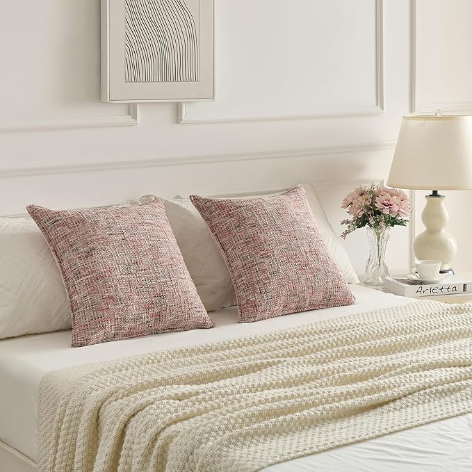 FUTEI Blush Decorative Throw Pillow Covers 16x16 Inch Set of 2,Soft Chenille Tweed Textured Cushion Case,Modern Home Decor for Couch Bed Living Room