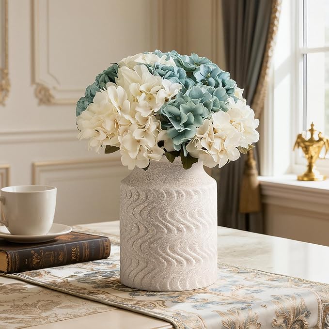 Farmhouse Vases for Decor - Ceramic Kitchen Tools Holder Organizer - 7.8 in Vintage White vase - Rustic Vase - Table Pedestal Cylinder Vases for Centerpieces - Decoration Vase by Lyeec