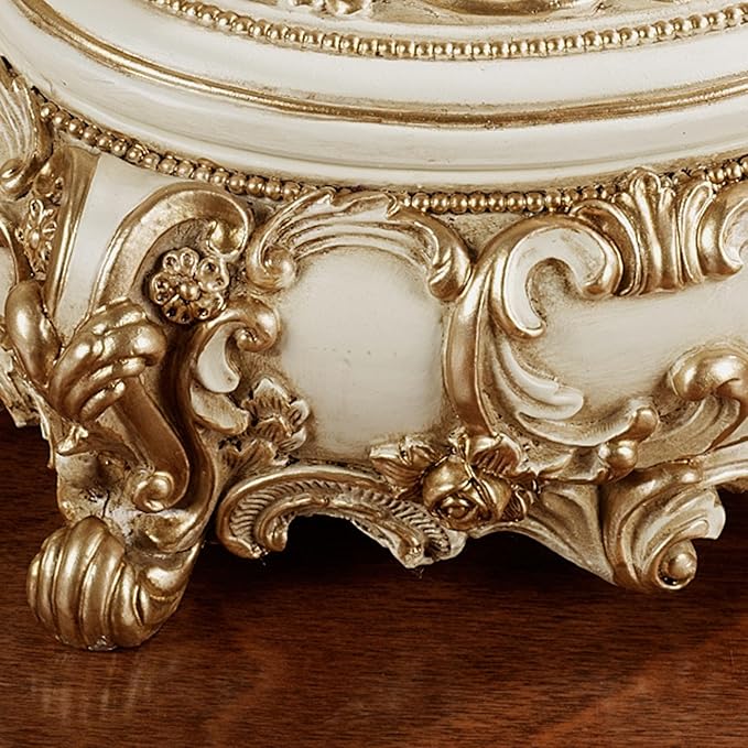 Touch of Class Oliviana Covered Box - Resin - Ivory, Gold - Victorian Style - Acanthus Leaves - Vintage Decor for Jewelry, Trinkets, Keys - Place in Bedroom, Bathroom, Foyer, Entryway