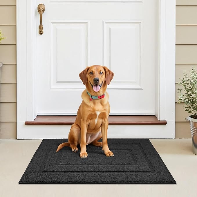 GRANNY SAYS Front Door Mat Outside Entrance, Welcome Matt Indoor Non-Slip, Door Mats for Outdoor, Entryway Front Porch Matt Low Profile Resist Dirt Easy to Clean, 36" x 24", Charcoal Grey