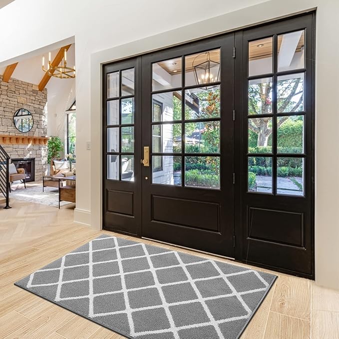 Finchitty Indoor Door Mat, Dirt Resistant and Absorbent, Low-Profile, Non-Slip, Washable Inside Floor Mats for Front Door, Back, and Entrance, 48" x 32", Grey