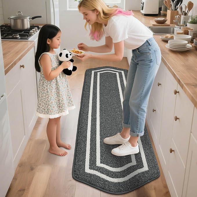 COSY HOMEER Long Kitchen Floor Mats for in Front of Sink Super Absorbent Kitchen Rugs and Mats 24"x79" Non-Skid Kitchen Mat Standing Mat Washable,Polypropylene,Dark Grey,Frame