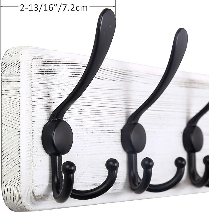 WEBI Coat Rack Wall Mount,38 9/16" Long,10 Hooks,Large Coat Hooks Wall Mounted,Coat Hanger Wall,Farmhouse Wood Hook Rack Rail,Triple Hooks for Hanging Coats,Clothes,Jacket,Black/White