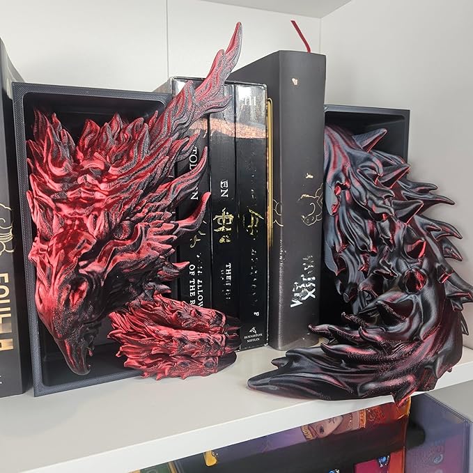 Dragons Awakening Book End – Fantasy Book Nook Insert for Dragon Readers – Unique Home Decor for Bookshelves & Libraries (Head and Tail - Inferno Dragon)