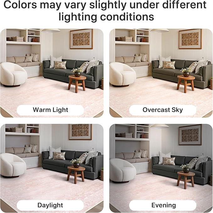 GENIMO 2'6''x6 Runner Rug,Machine Washable Non-Slip Vintage Rugs,Low Pile Lightweight Carpet for Bedroom,Hallway,Entryway,Kitchen,Bathroom,Pink