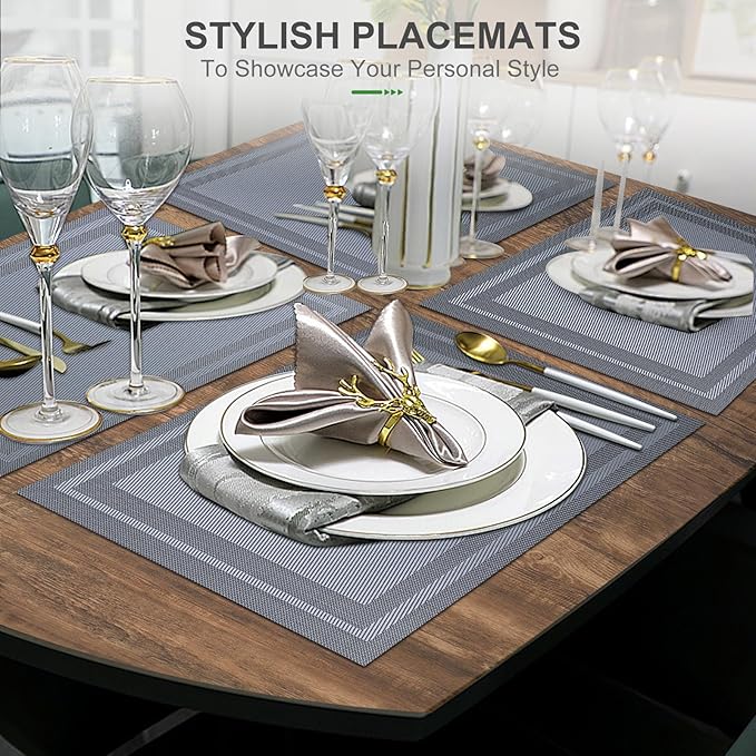 BETEAM Placemats Set of 8, Woven Vinyl Placemat for Dining Table Washable Wipeable Kitchen Place Mats Durable Indoor Outdoor Table Mats
