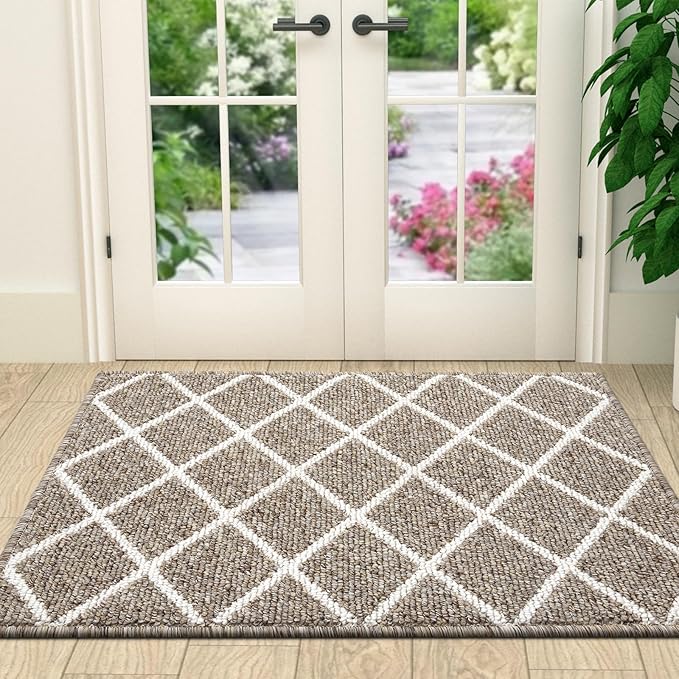 Finchitty Indoor Door Mat, Dirt Resistant and Absorbent, Low-Profile, Non-Slip, Washable Inside Floor Mats for Front Door, Back, and Entrance, 70" x 23", Khaki