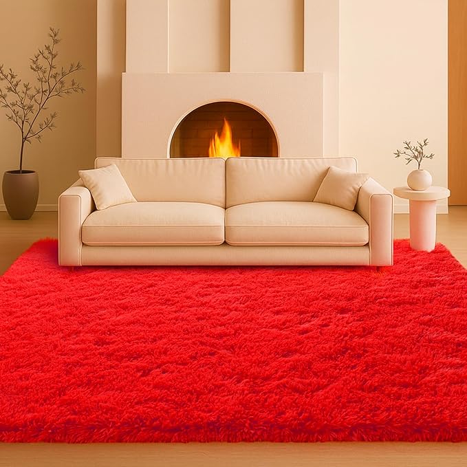 Mtandyx 5x7 Plush Fluffy Area Rugs, Large Soft Carpet, Upgraded Non-Slip Rectangular Rug for Living Room, Bedroom, Kids Room, Dorm,Modern Home Decor Aesthetic,Red.
