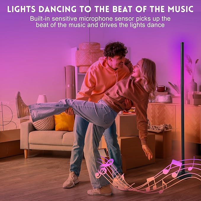 RGB Lamp for Any Room, LED Corner Floor Lamp for Living Room, Color Changing Light Bar for Bedroom, Smart Floor Lamp with Adjustable LED Lighting, Stick Lamp with Remote (125cm)