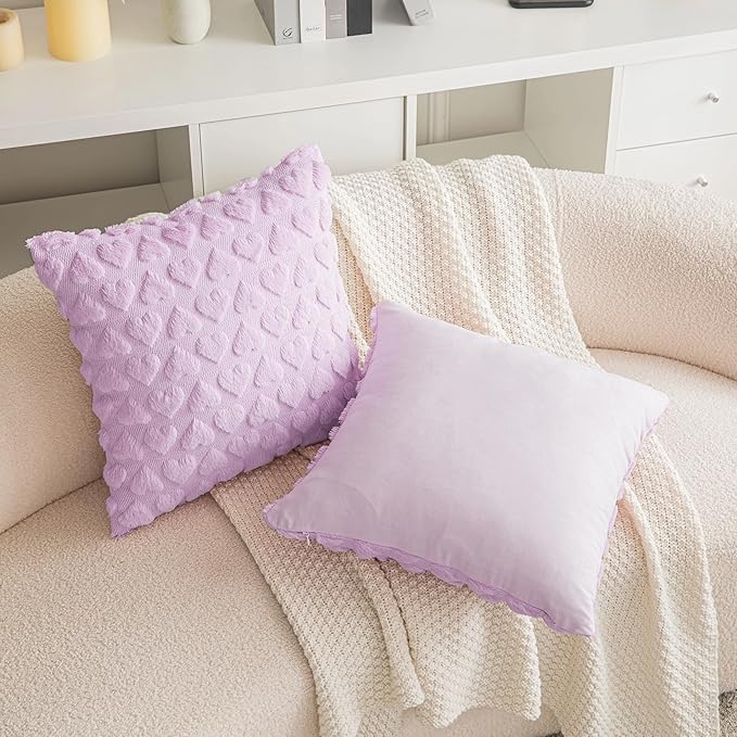 AQOTHES Set of 2 Heart Love Cute Purple Decorative Valentines Throw Pillow Covers 20x20, Soft Plush Faux Fur Pillow Covers for Couch Sofa Home Valentines Day Decoration