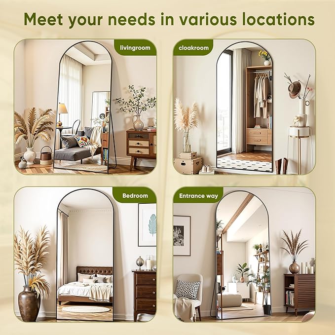 Full Length Mirror, 69"x28" Arched Full Body Mirror, Floor Mirrors with Stand, Body Mirrors Standing Hanging Leaning Against Wall,Aluminum Frame Mirrors for Bedroom Cloakroom,Living Room,Black