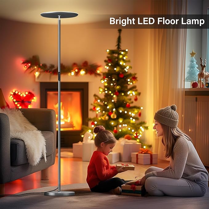 PreeOtti LED Floor Lamp with Remote, Touch Control, Fully Dimmable, Adjustable Brightness, 69 in, Deep Grey