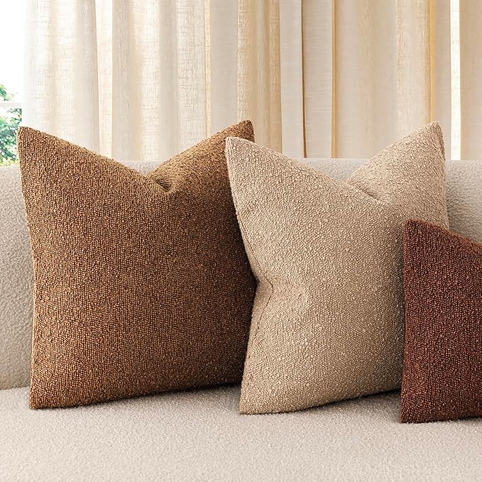 Foindtower Decorative Textured Boucle Throw Pillow Covers Accent Solid Pillow Cases Neutral Soft Cozy Couch Cushion Case for Chair Sofa Bedroom Living Room Home Decor 24x24 Inch,1PC,Hazel Brown