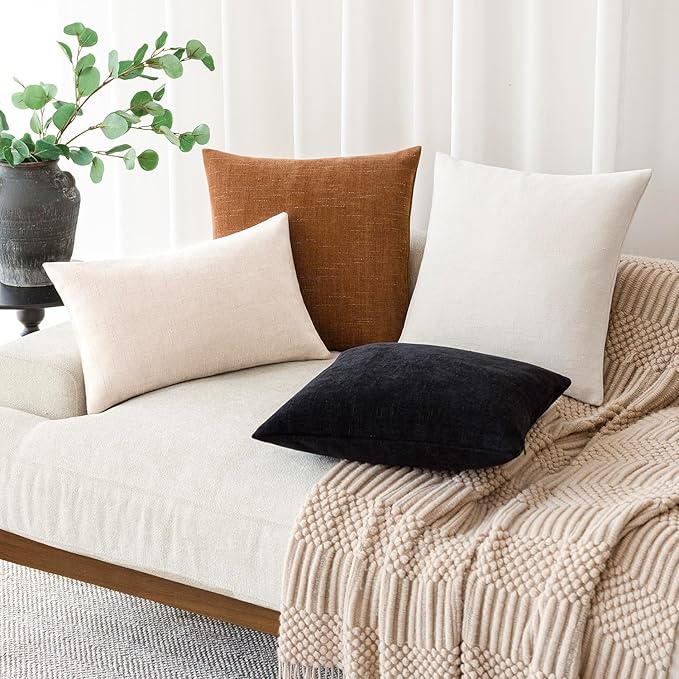 Foindtower Pack of 2 Soft Textured Throw Decorative Pillow Covers Lumbar Accent Solid Cushion Cover Cozy Neutral Farmhouse Pillow Case for Couch Sofa Bedroom Living Room 12x20 Inch, Light Beige