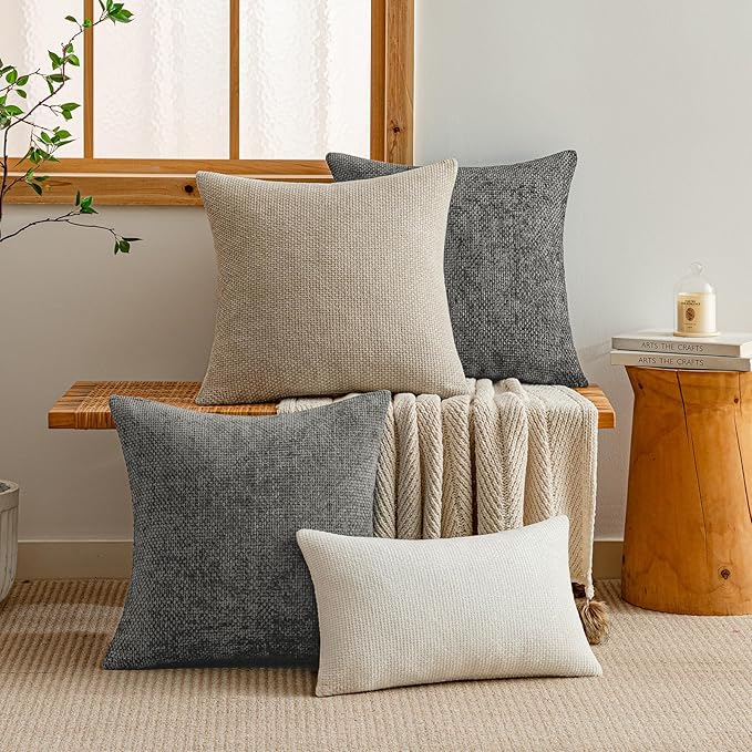 a moment Dark Gray Chenille Throw Pillow Covers 22x22 Inch Pack of 2 Modern Decorative Throw Pillow Covers Farmhouse Cross Covers Home Decor for Sofa Bedroom Living Room