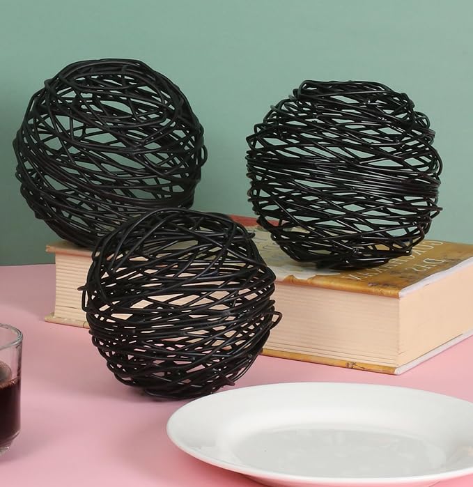 CLEENTABLE Decorative Metal Ball Set of 3 - Handcrafted Home Decor Metal Orb, Matte Black Powder Coated, Modern Home Décor Accents for Living Room, Coffee Table, Shelf, Centerpiece, Gift Idea