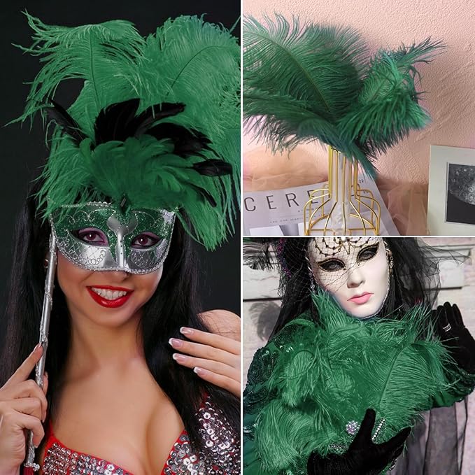 NEWONG 30pcs Dark Green Ostrich Feathers Natural Bulk 8-10inch(20-25cm) Vase Craft Wedding Home Party Centerpieces Christmas Day Decoration