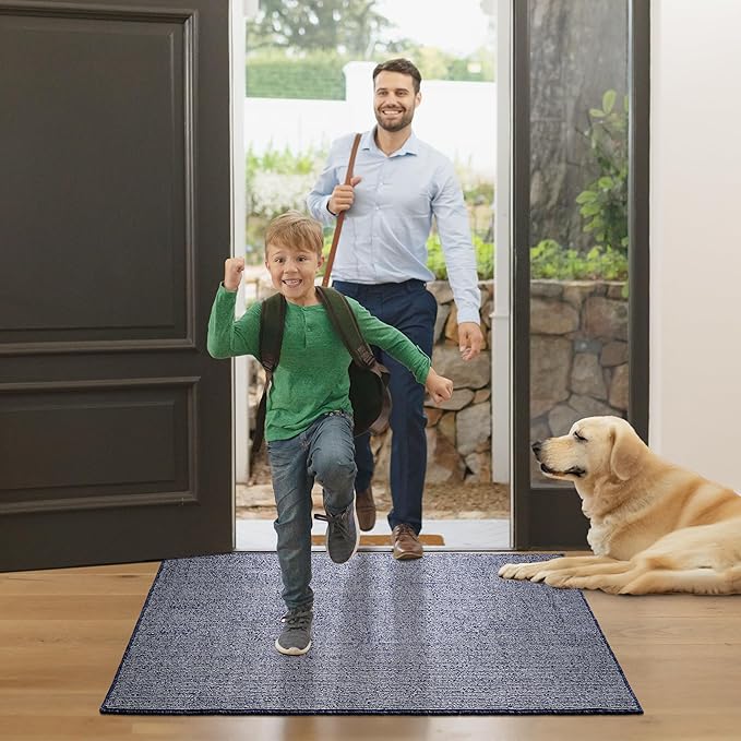 GRANNY SAYS Front Door Mat Outside Entrance, Door Mats for Entryway, Welcome Matt Non-Slip, Large Front Porch Mat Low Profile Resist Dirt, 48"x32", Blue Beige