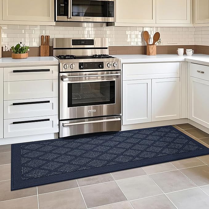 COSY HOMEER Kitchen Rug Non Slip Washable, 24"x60" Absorbent Kitchen Mats for Floor, Runner Rugs for Kitchen Floor, 100% Polypropylene Kitchen Sink Rug (Blue)
