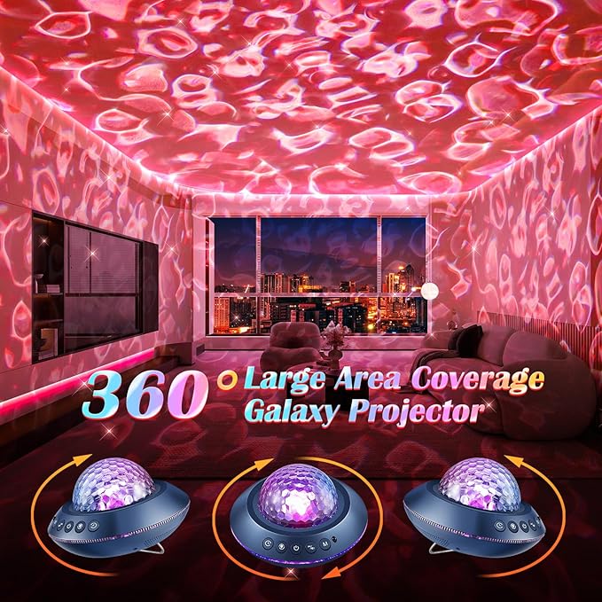 Mubarek Galaxy Projector for Bedroom, White Noises & Bluetooth Night Light Projector,360° Full Coverage Ceiling Projector Galaxy Light Projector,Remote Timer Night Sky Projector Ocean Light Projector
