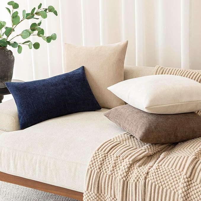 Foindtower Pack of 2 Soft Textured Throw Decorative Pillow Covers Lumbar Accent Solid Cushion Cover Cozy Farmhouse Pillow Case with Zipper for Couch Sofa Bedroom Living Room 12x20 Inch, Navy